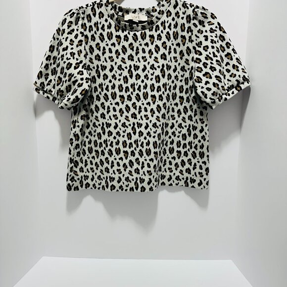 LOFT Leopard Animal Print Puff Sleeve Sweater Tee; Size: S (Small) - Picture 1 of 4